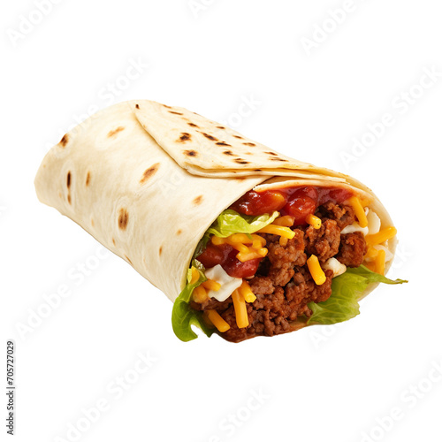 Mexican crispy burrito wrap on transparent background