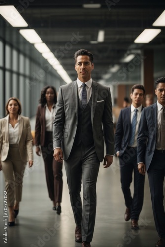 A team of successful businessmen at a conference  in the office.