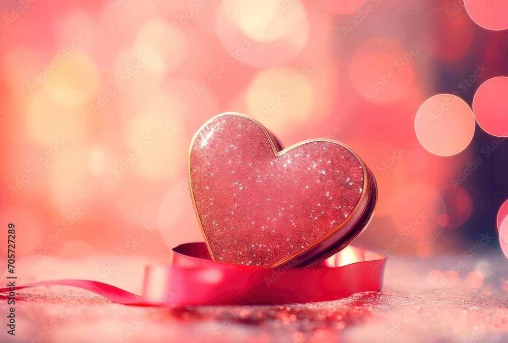 Lovely romantic pink heart on bokeh background