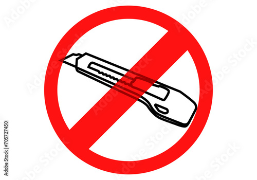Señal de prohibido objetos cortantes o cutters.