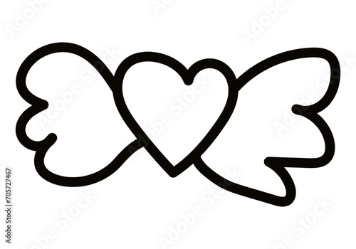 Icono negro de un corazón con alas hecho con trazado.