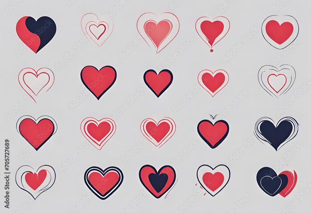 set of hearts, isolated background without color and various types of hearts, v2