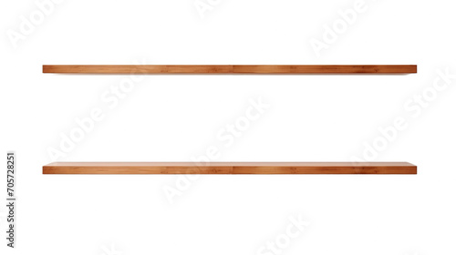 Two wooden wall shelves isolated on transparent background (PNG) photo