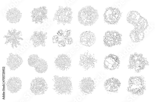 Vector tree top view isolated on white background for landscape plan and architecture layout drawing, elements for environment and garden