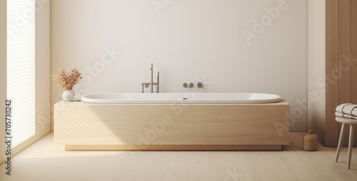 Bathroom interior with bathtub and mirror. 3d render