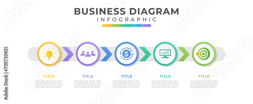 Infographic label design template with icons and 5 options or steps. Can be used for process diagram, presentations, workflow layout.