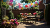 Festive yard Decor for a Birthday Bash with Bright Balloons and a table 