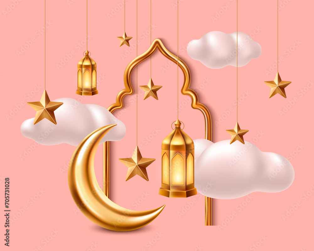 Isra Miraj composition in realistic style Isra Miraj composition in realistic style