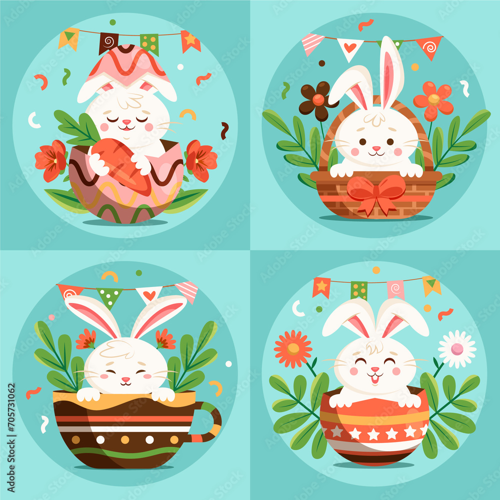 Set of Easter compositions in flat style