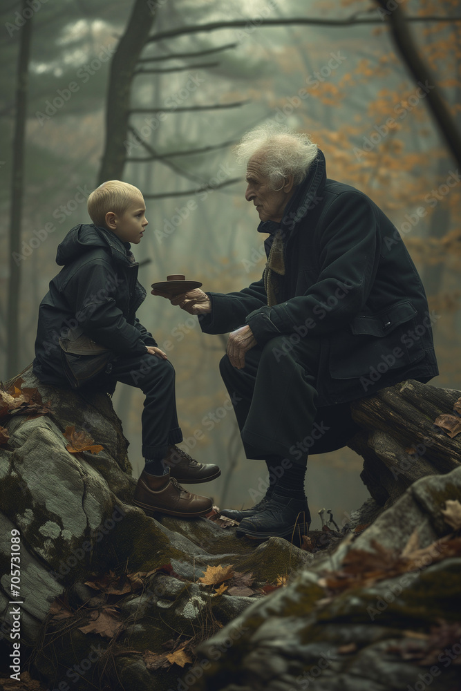 grandson and grand father, caregiver