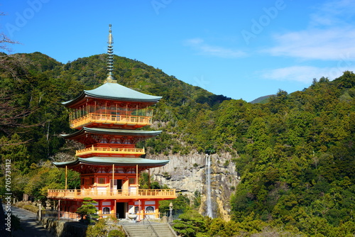 nachi water fall with three-storied pagoda