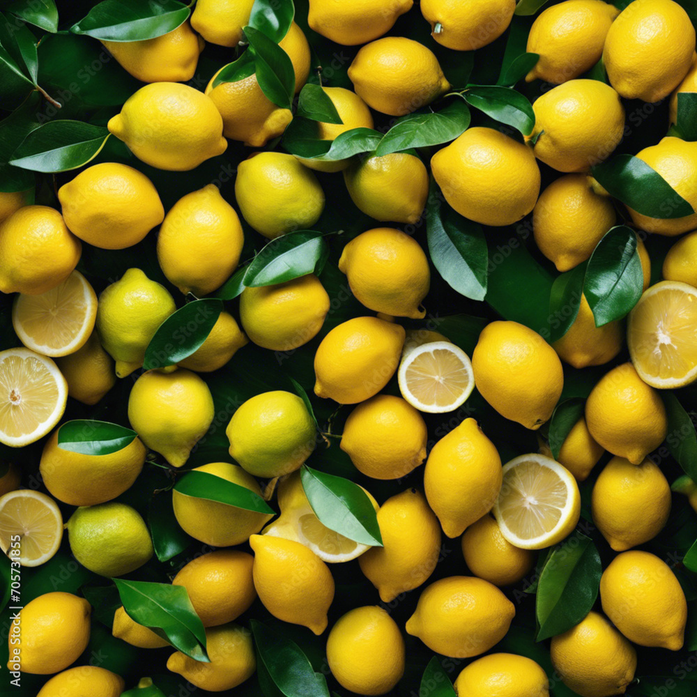 Sunny Citrus Delight Up Close with Fresh, Juicy Lemons in the Summer Orchard