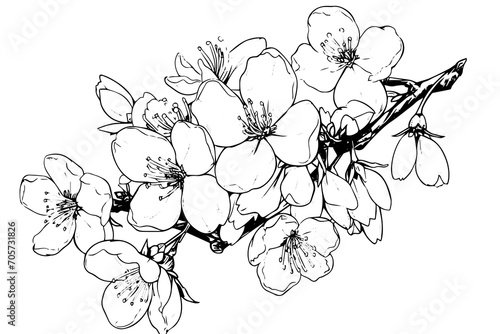 Sakura flower hand drawn ink sketch. Engraved style vector illustration.