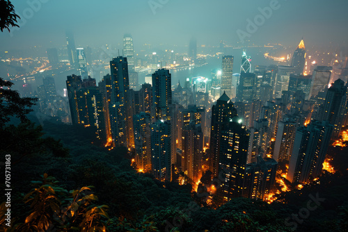 Hong Kong skyline at night. Hong Kong is the most densely populated of the five boroughs of Hong Kong.