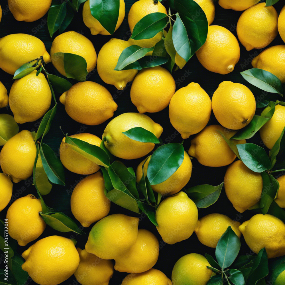 Sunny Citrus Delight Up Close with Fresh, Juicy Lemons in the Summer Orchard