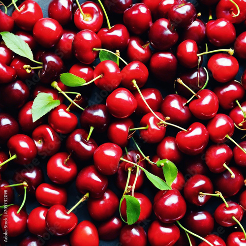 Ripe Red Bliss Up Close with Juicy and Sweet Cherries in the Summer Orchard photo