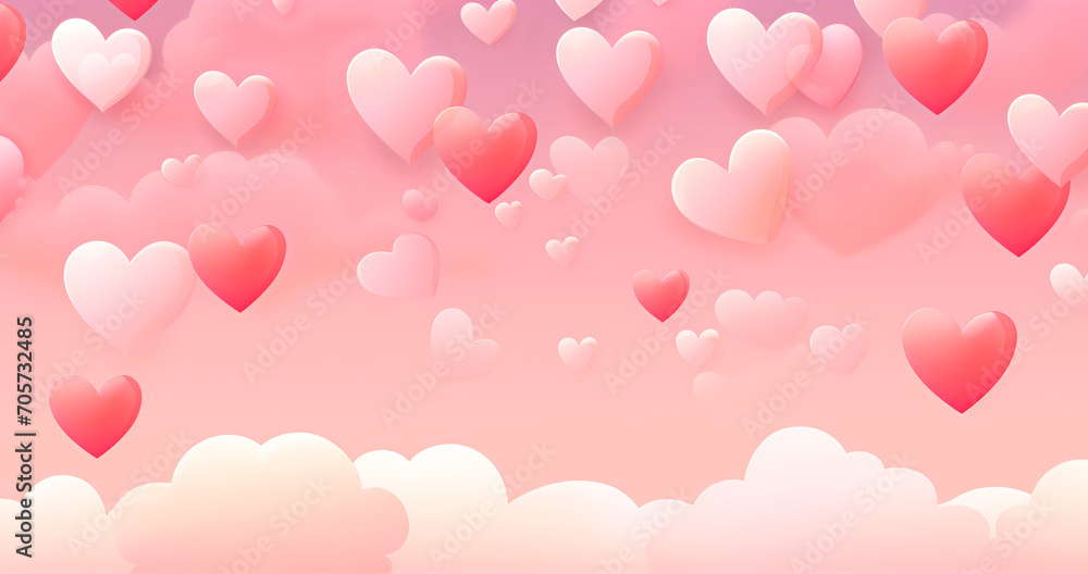 pink background with hearts and clouds 