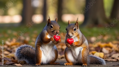 Squirrel Sweethearts in the Park  Squirrels sharing a snack in a park setting  generative AI