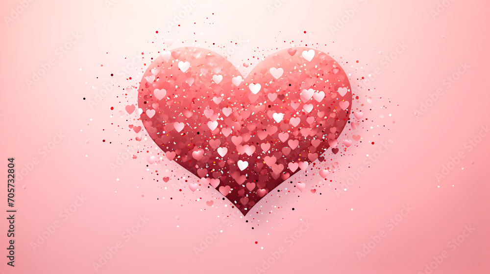 one pink heart with several small hearts isolated on a background, for Valentine's Day congratulations and lovers