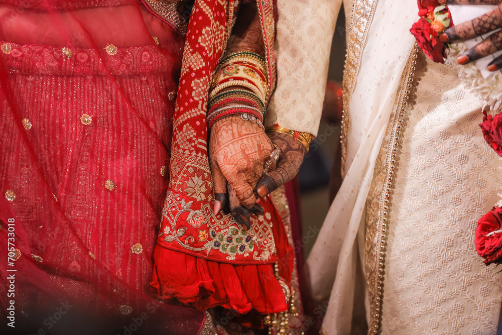 Indian Hindu wedding and Pre wedding ceremonial Rituals and hold hand each other's