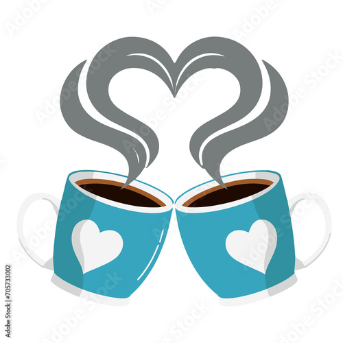 graphic with cups with black hot coffee and red hearts