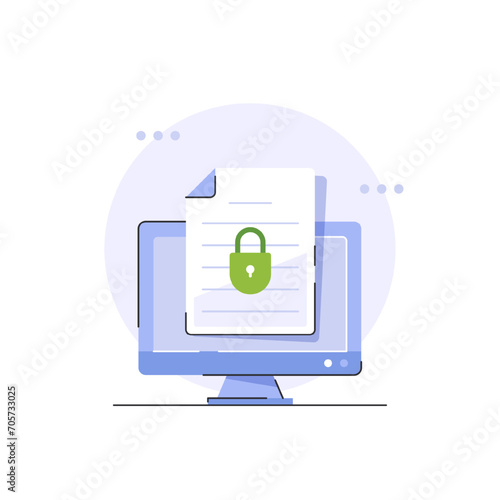 Secure confidential document online access with private lock,electronic safety doc data padlock symbol