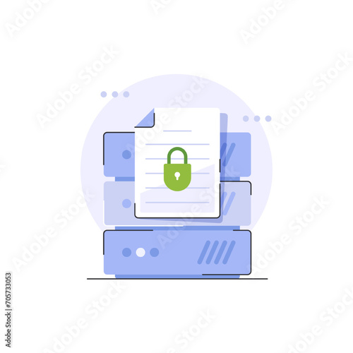 Secure confidential document online access with private lock,electronic safety doc data padlock symbol