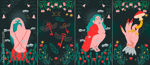 modern deck of tarot cards. prediction or fortune telling of the future and fate, mystical characters. printing on clothes or fabric