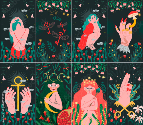 modern deck of tarot cards. prediction or fortune telling of the future and fate, mystical characters. printing on clothes or fabric