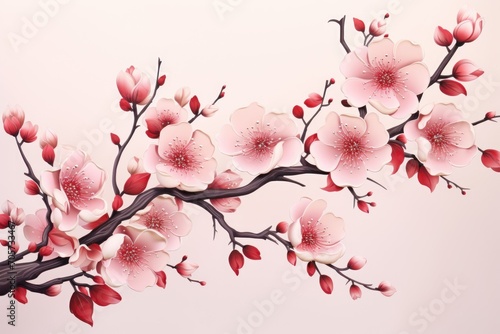 chinese new year background with colorful lanterns and  flowers petal