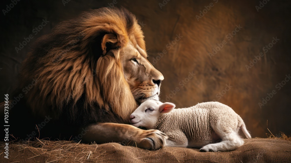 Naklejka premium Lion and the Lamb