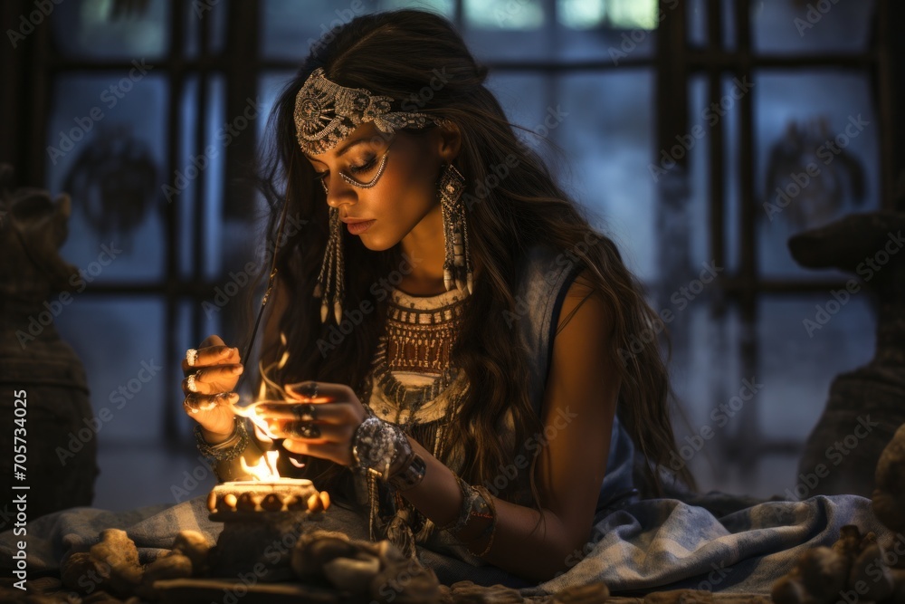 Fototapeta premium Medicine woman ritual candles nature