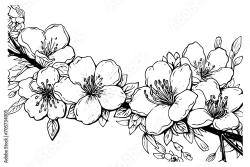 Sakura branch hand drawn ink sketch. Engraved style vector illustration.