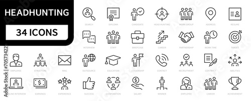 Headhunting line icons set. Recruitment, resume, candidate, interview simple icon. headhunting symbol. Vector