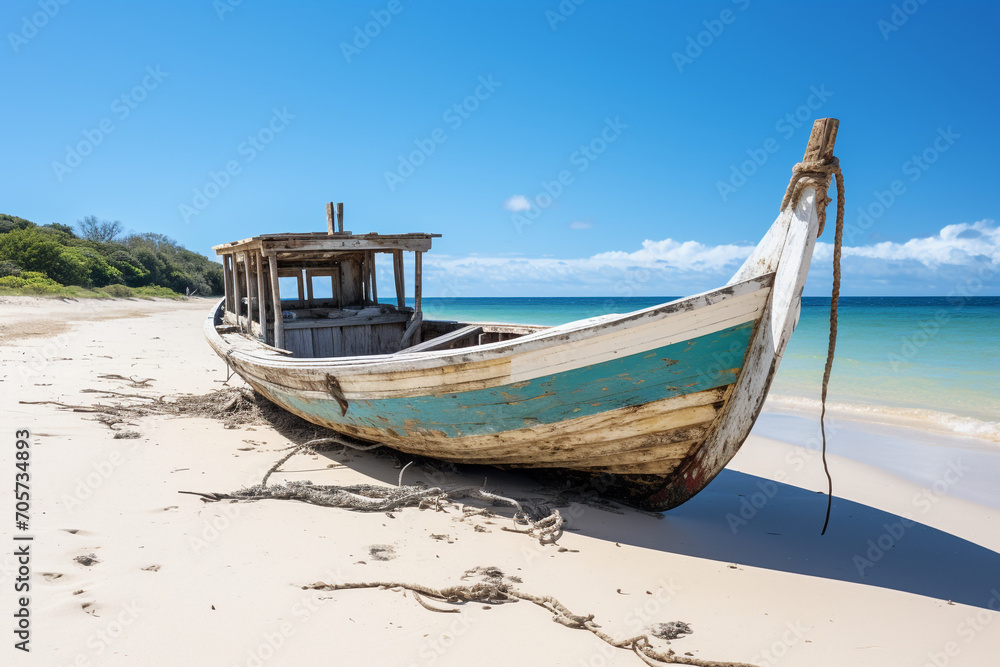 Wrecked fishing boat on Vilanculos beach, Bazaruto Archipelago, Mozambique