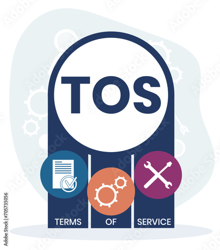 TOS - Terms Of Service acronym. business concept background. vector illustration concept with keywords and icons. lettering illustration with icons for web banner, flyer