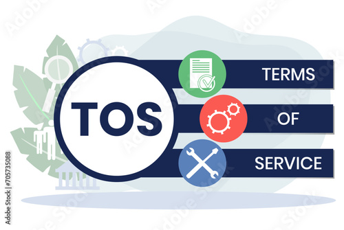 TOS - Terms Of Service acronym. business concept background. vector illustration concept with keywords and icons. lettering illustration with icons for web banner, flyer