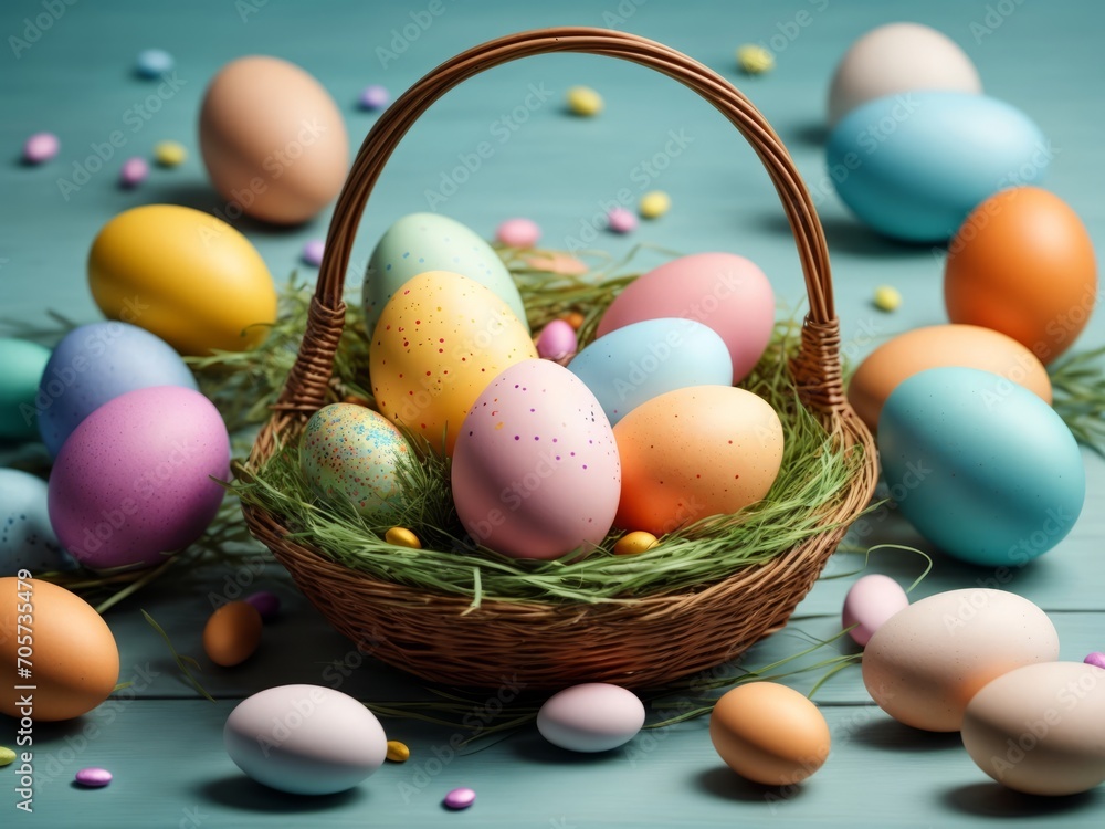 basket with easter eggs basket with easter eggs
