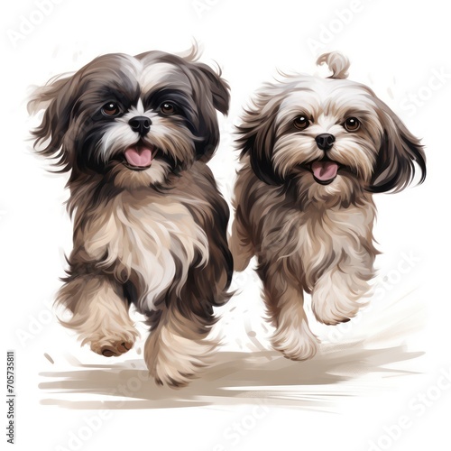 two shih tzu puppies running