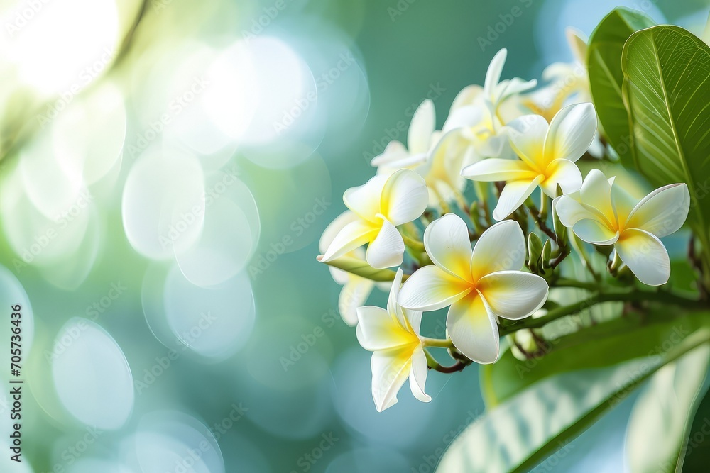 Bloom plumeria flowers in the morning, spa background, copy space. Bloom plumeria flowers in the morning, spa background, copy space.