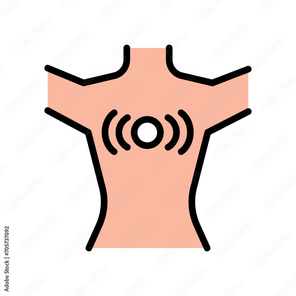 Chest pain icon. Affecting lungs and heart. Poor posture consequence. Muscle tightness Chest pain icon. Affecting lungs and heart. Poor posture consequence. Muscle tightness