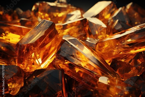  a close up of a bunch of orange diamond cubes on a black background with a reflection of light on the top of the cubes of the cubes.