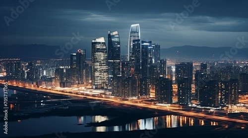 Captivating City Nights: Explore the Lively Megapolis with Glowing Skyscrapers and Vibrant Urban Lights