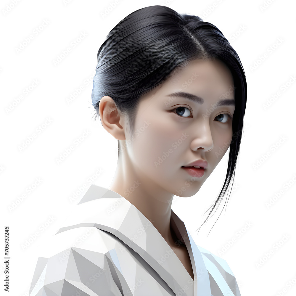 Female office worker, half body portrait, isolated on transparent background, 3d lowpolygon style. ai generative