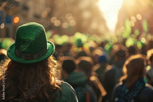 St. Patrick's Day, parade and happy people in green clothes, Ireland