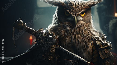 an owl in a pirate uniform