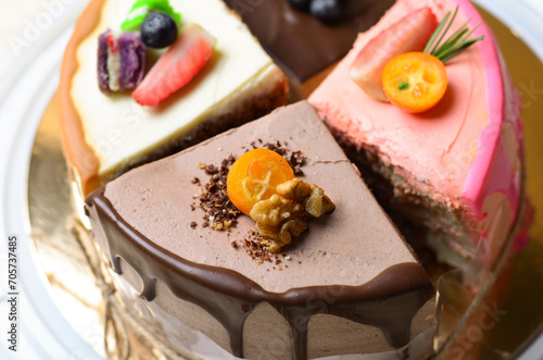 Assorted Different Pieces of Cake in One Dessert, Four Flavors in One Cake