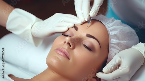Beauty specialist injects neurotoxin or dermal filler in skin photo
