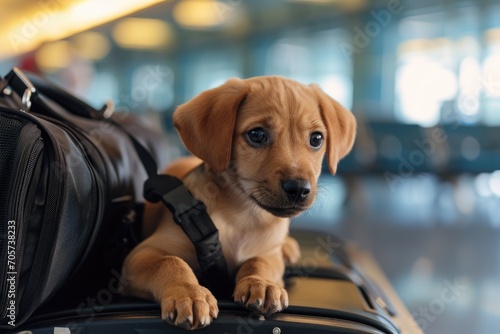 Puppy in travel jorney photo