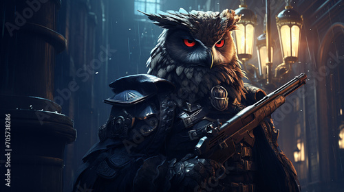 an owl in a pirate uniform